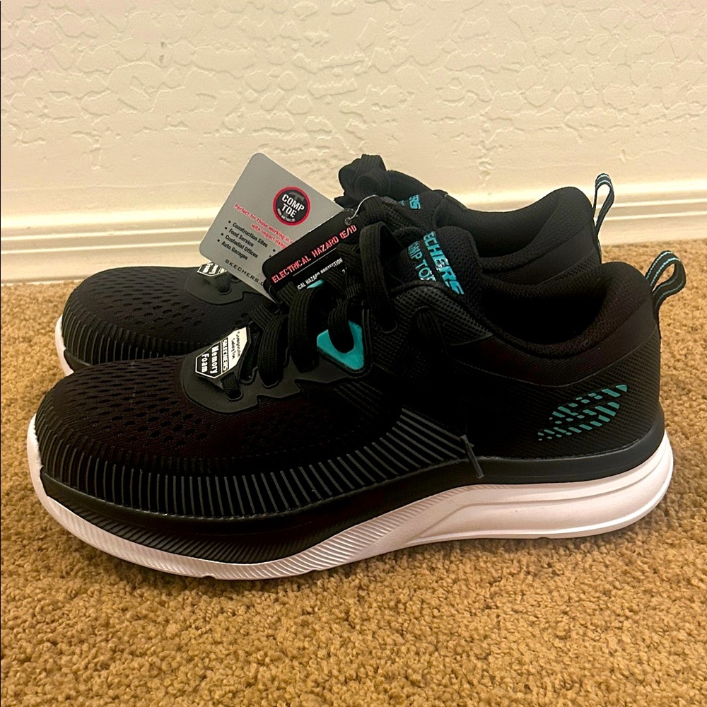 NWT Black and Teal Steel Toe Work Sneakers